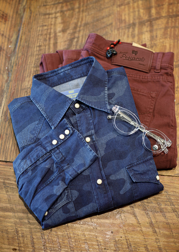 Brushed new Micropique garment dyed 5 pocket model, zip fly in burgundy.