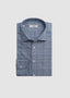 LUCIANO BARBERA SPREAD COLLAR LONG SLEEVE SPORT SHIRT IN DUSTY BLUE, NAVY & WHITE PLAID