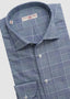 LUCIANO BARBERA SPREAD COLLAR LONG SLEEVE SPORT SHIRT IN DUSTY BLUE, NAVY & WHITE PLAID