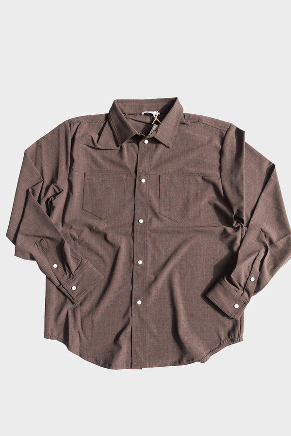 Long Sleeve Sport Shirt in Brown Wool