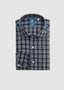 FINAMORE LONG SLEEVE SPORT SHIRT IN NAVY & WHITE PLAID