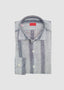 ISAIA LONG SLEEVE SPORT SHIRT IN NAVY WITH WHITE STRIPES