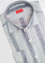 ISAIA LONG SLEEVE SPORT SHIRT IN NAVY WITH WHITE STRIPE