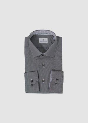 EMANUEL BERG DRESS SHIRT TOOTH WITH TRIM  IN CHARBON