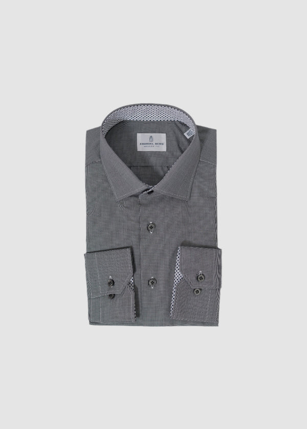 EMANUEL BERG DRESS SHIRT TOOTH WITH TRIM  IN CHARBON