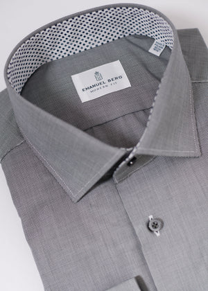 EMANUEL BERG DRESS SHIRT TOOTH WITH TRIM  IN CHARBON