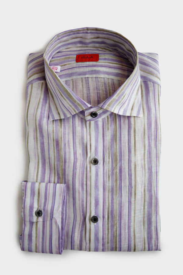 Long Sleeve Sport Shirt In Lavender Stripe