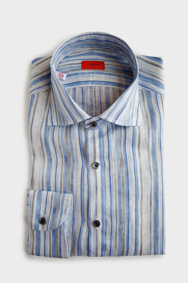 Long Sleeve Sport Shirt in Blue Stripe